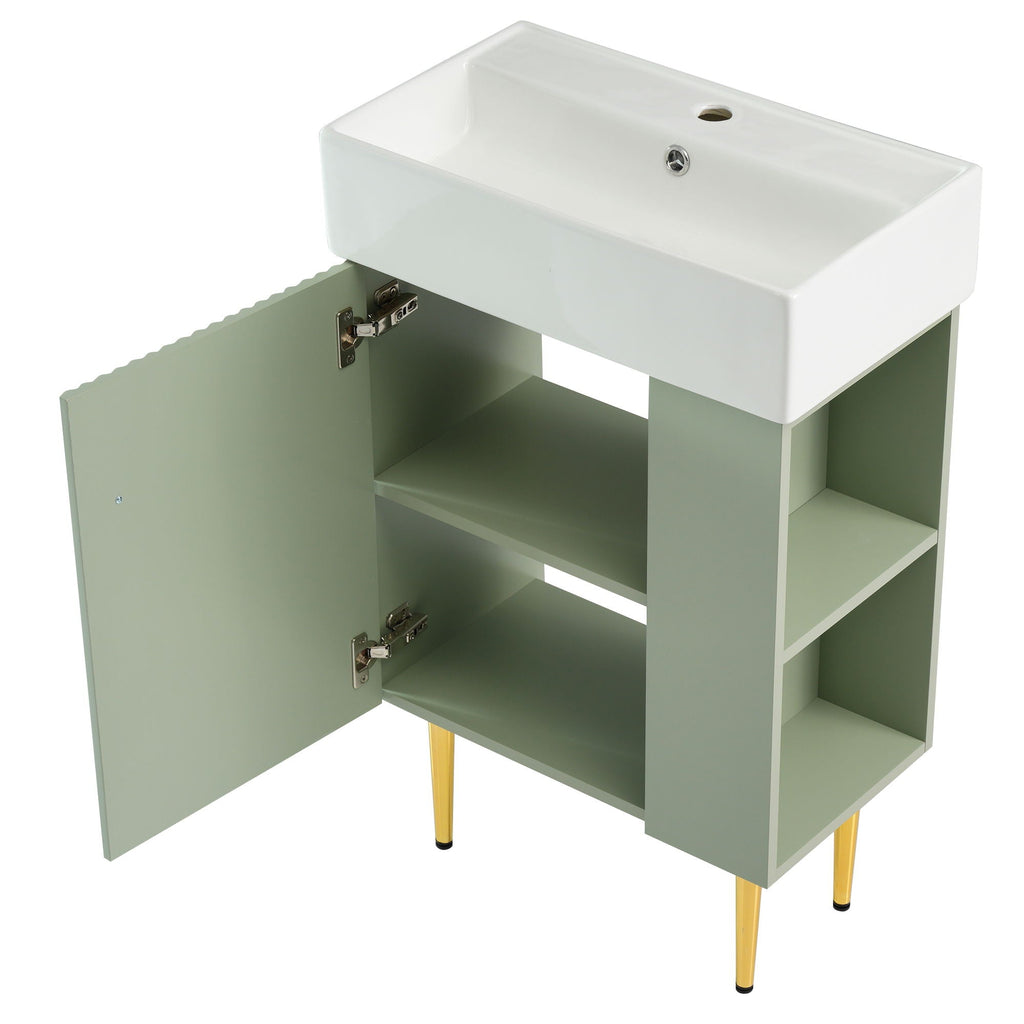 Bathroom Vanity with Single Ceramic Sink and Side Storage - Multiple Colors
