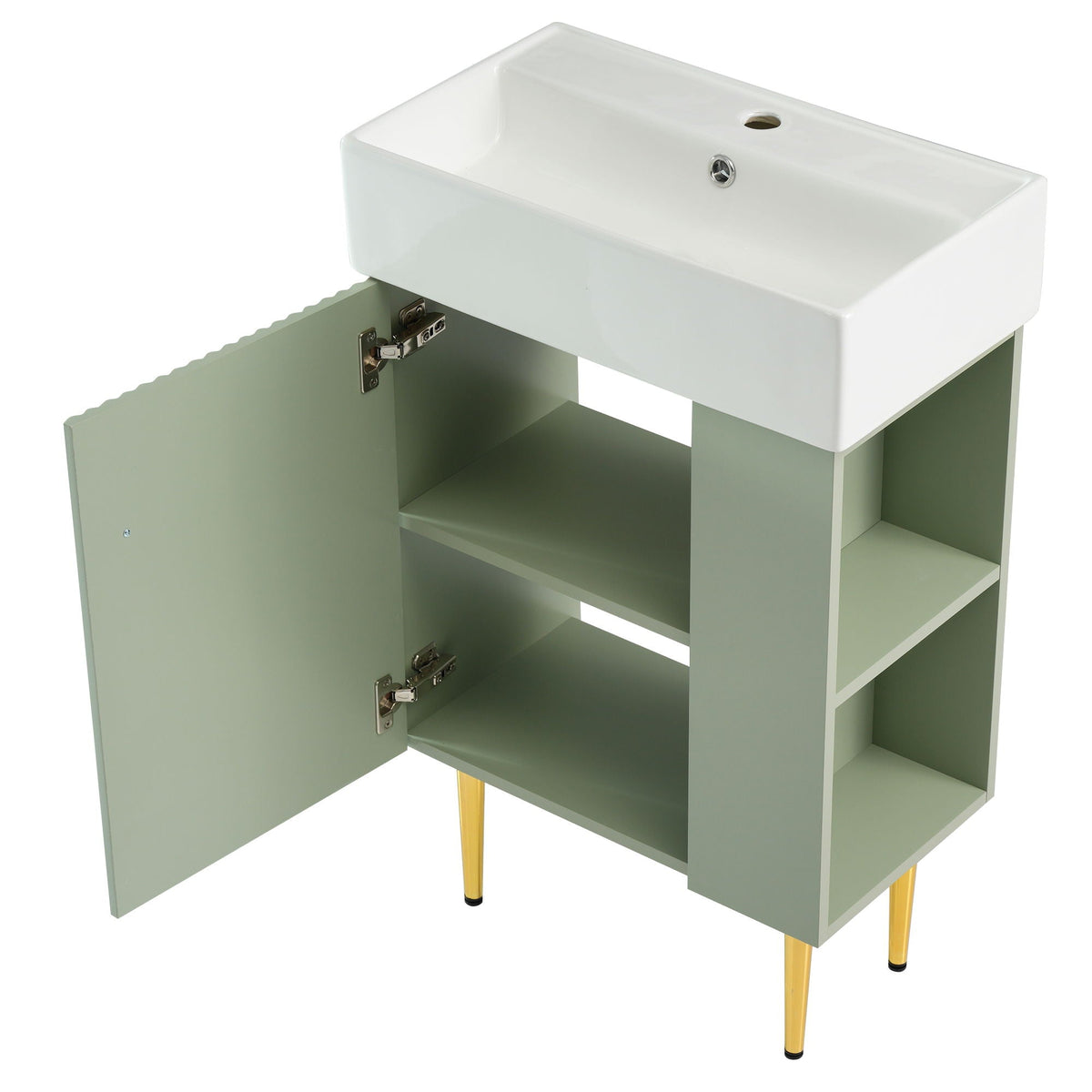 Bathroom Vanity with Single Ceramic Sink and Side Storage - Multiple Colors