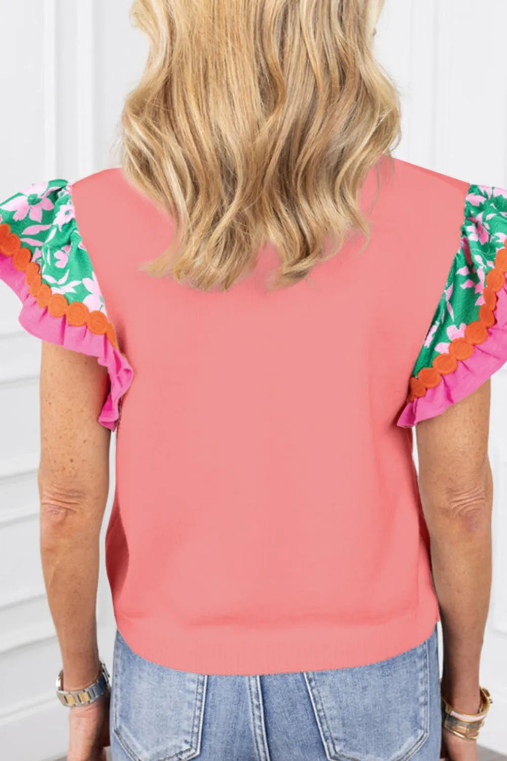 Ruffled Round Neck Cap Sleeve Top