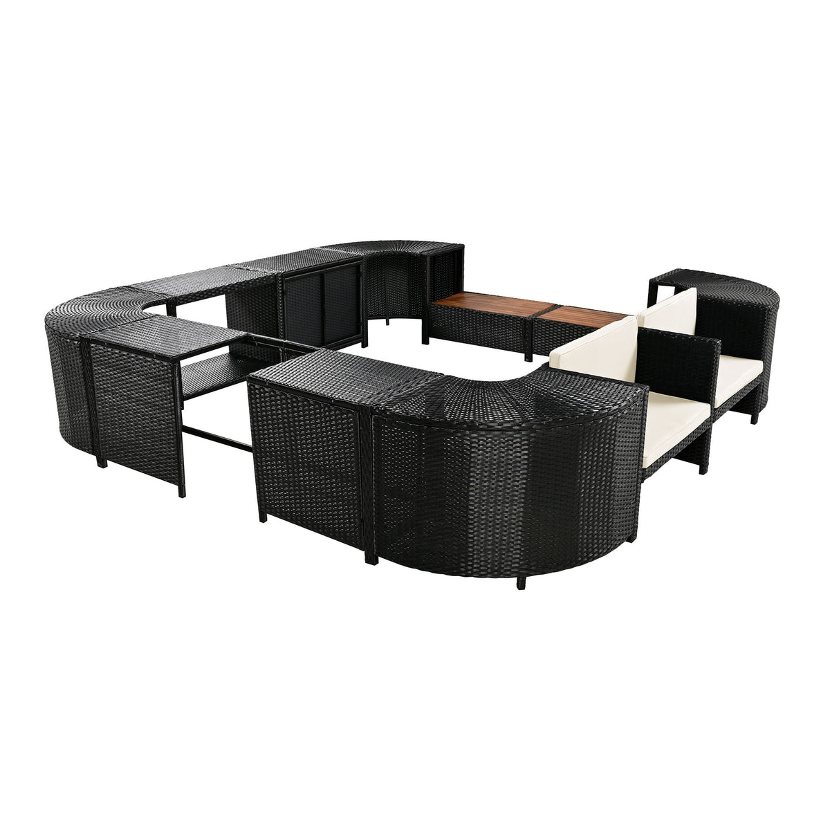 Spa Surround Outdoor Rattan Sectional Sofa Set with Storage - Dark Gray or Beige