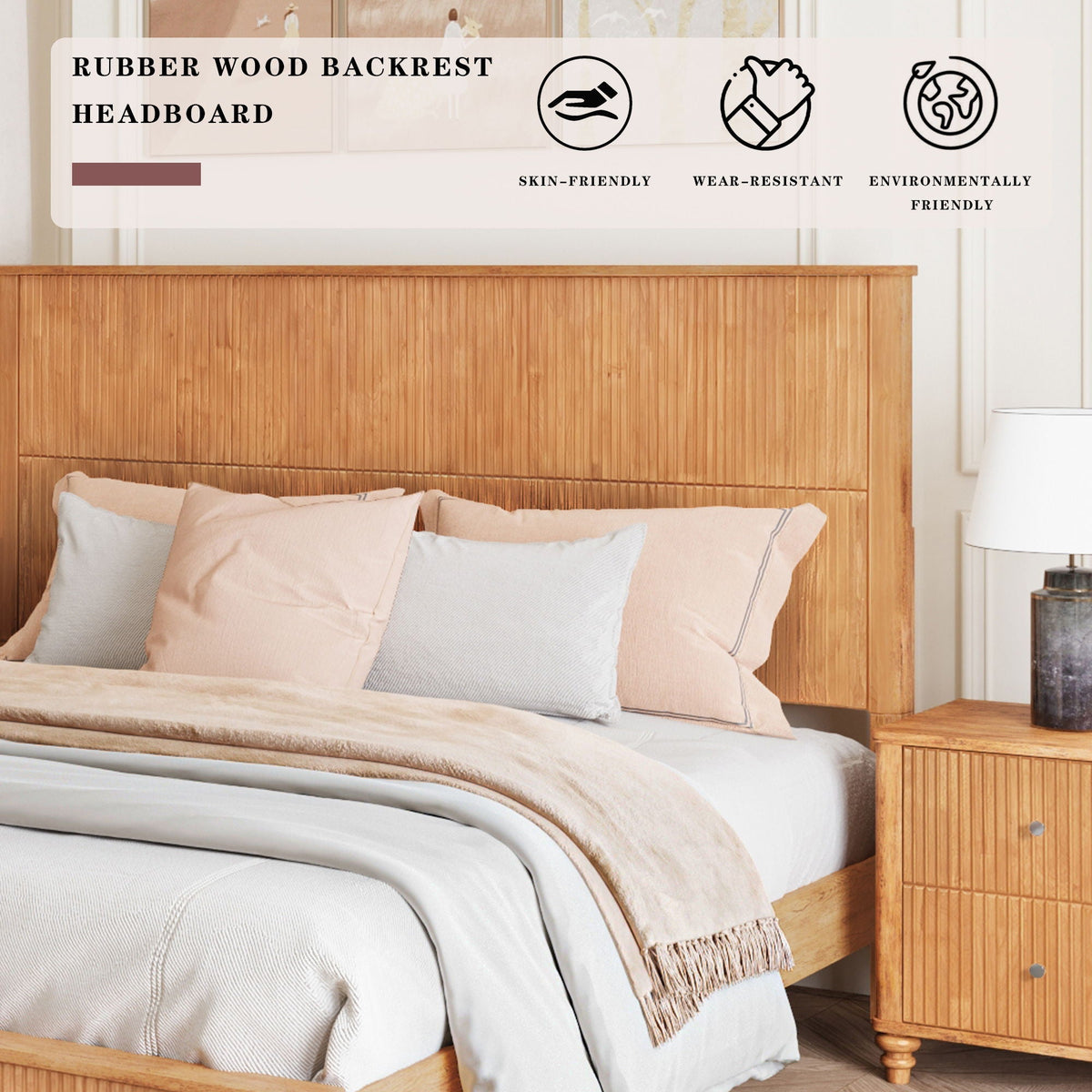 Platform Bed Frame with Tall Headboard - Solid Wood, Queen & King Sizes