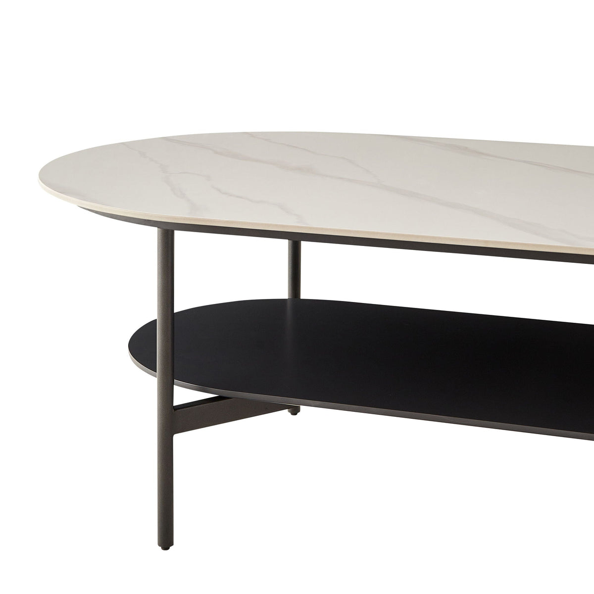 Contemporary Coffee Table with Sintered Stone Surface and Double Layer - White / Gray