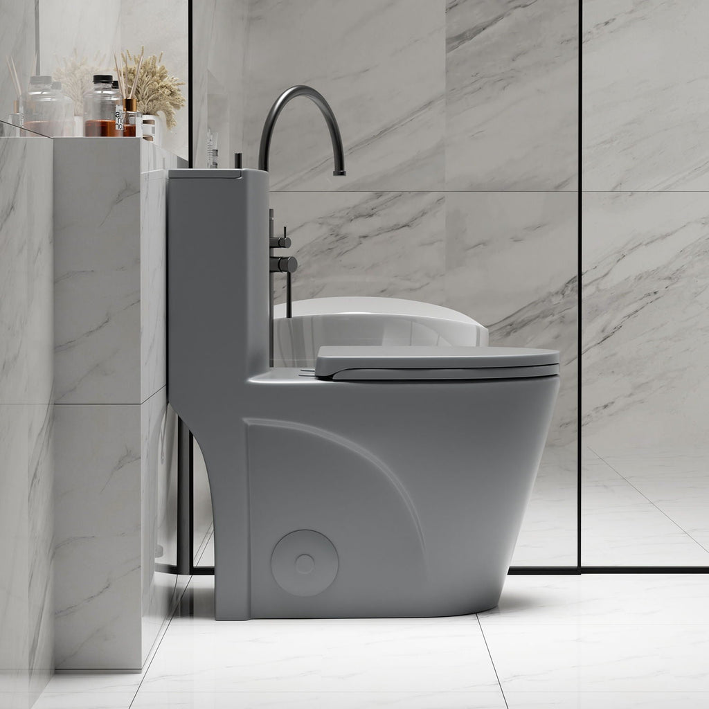 1 Piece Toilet with Tornado Flush and Dual Flush - ADA Height Chair - Gray, Pink, or Black