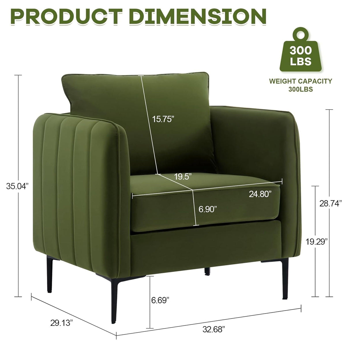 Accent Chair with Removable Pillow - Dark Green or Dark Red