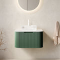 24-Inch Floating Bathroom Vanity with Crystal Glass Basin - Dark Green