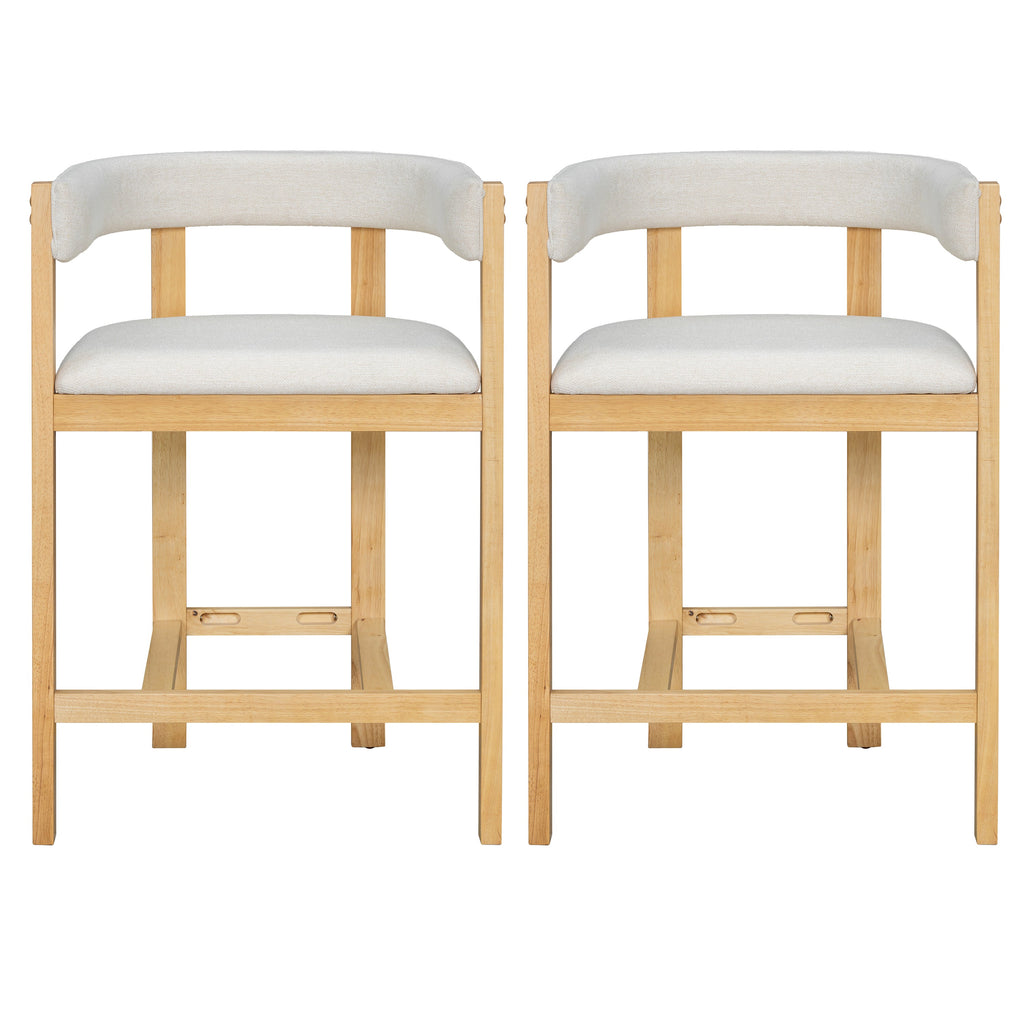 Counter Stool Set of 2 with Curved Solid Wood Backrest - Beige