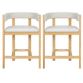 Counter Stool Set of 2 with Curved Solid Wood Backrest - Beige