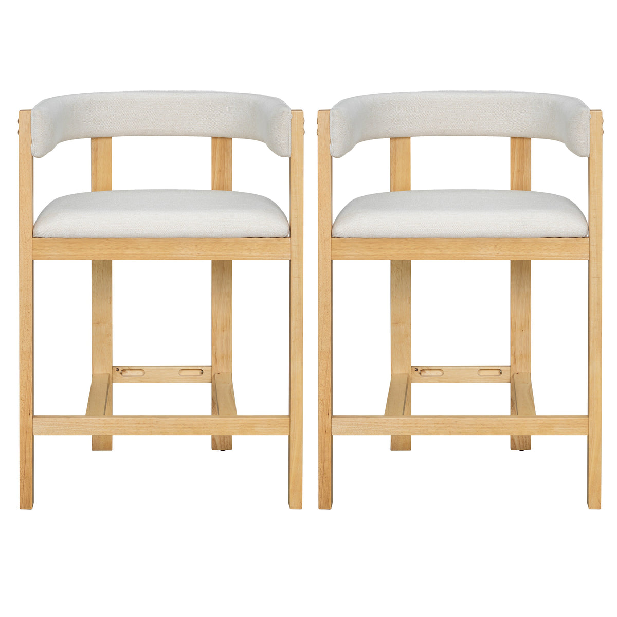 Counter Stool Set of 2 with Curved Solid Wood Backrest - Beige