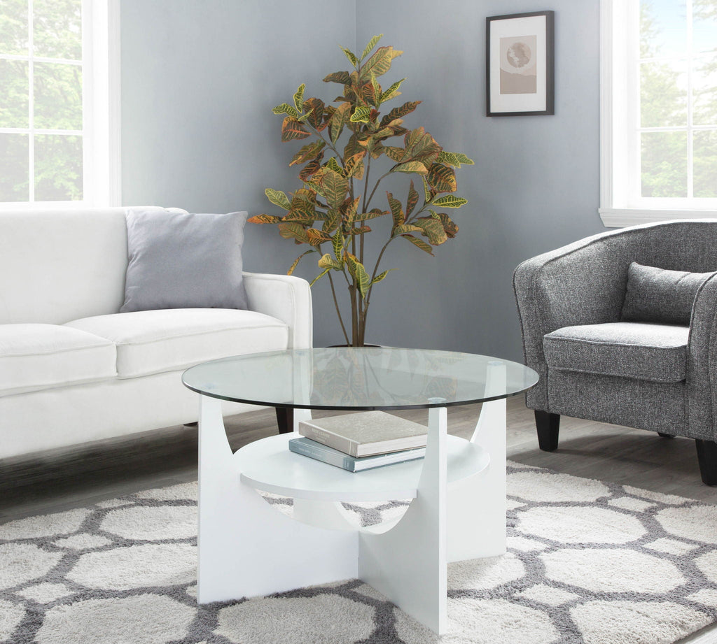 U-Shaped Contemporary Coffee Table with Glass Top - White or Light Brown