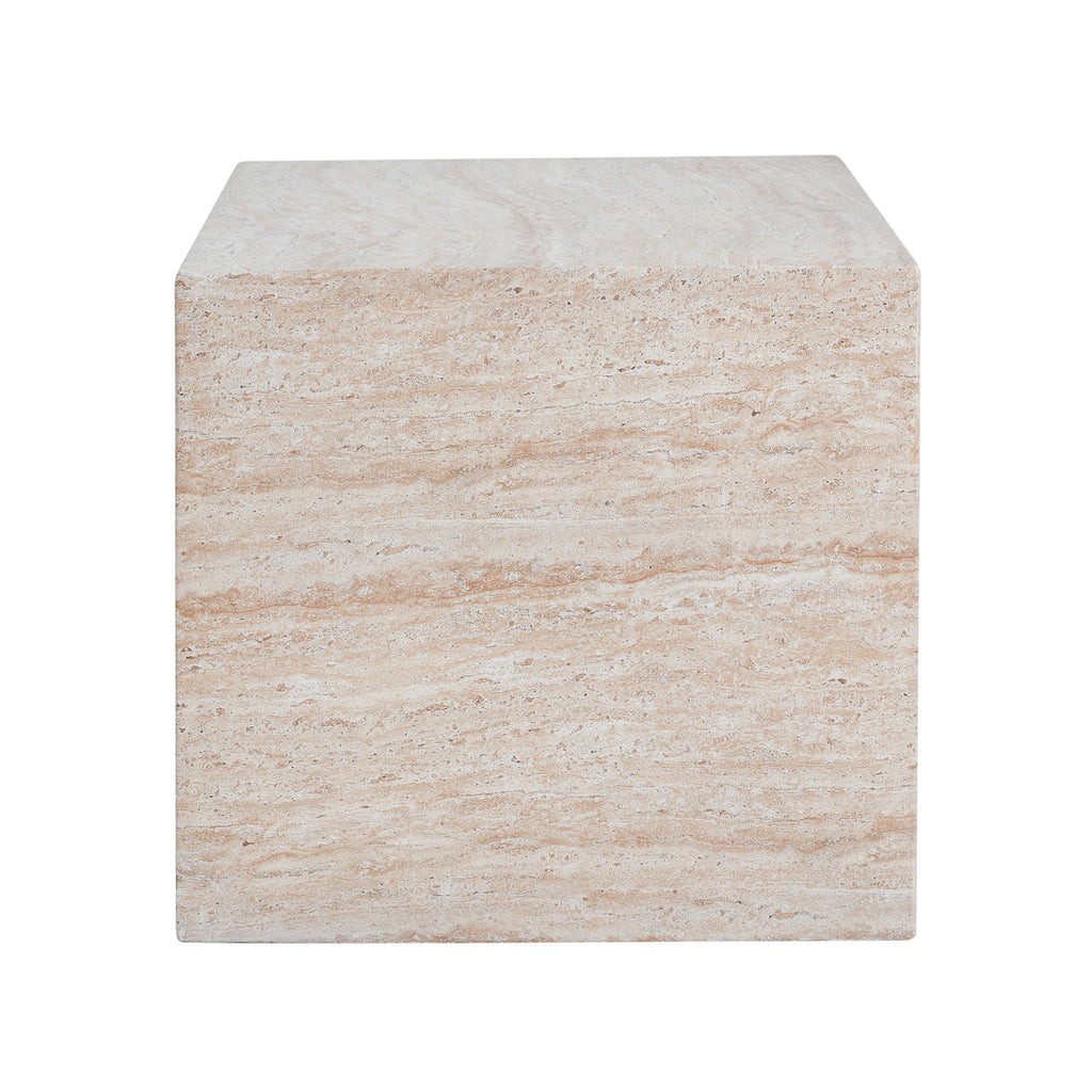 Square Lightweight Side Table with Travertine Finish - Gray or Beige