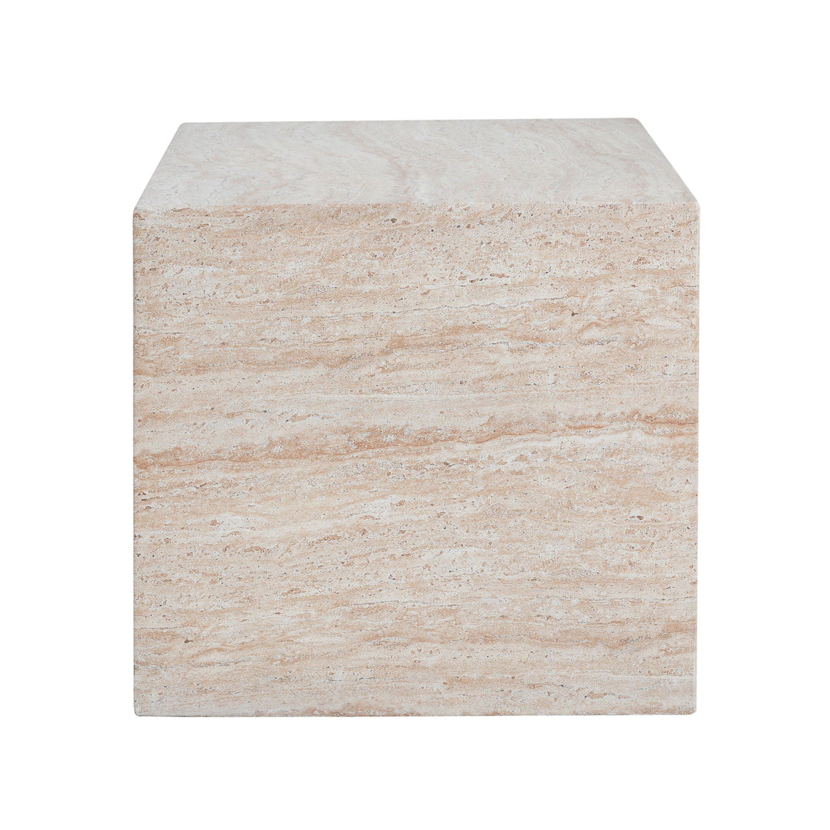 Square Lightweight Side Table with Travertine Finish - Gray or Beige