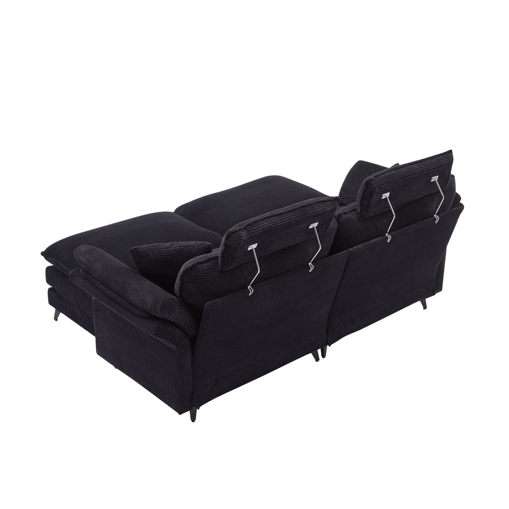 Modern Deep Seat Sectional Sofa with Ottoman - Corduroy - Black or Beige