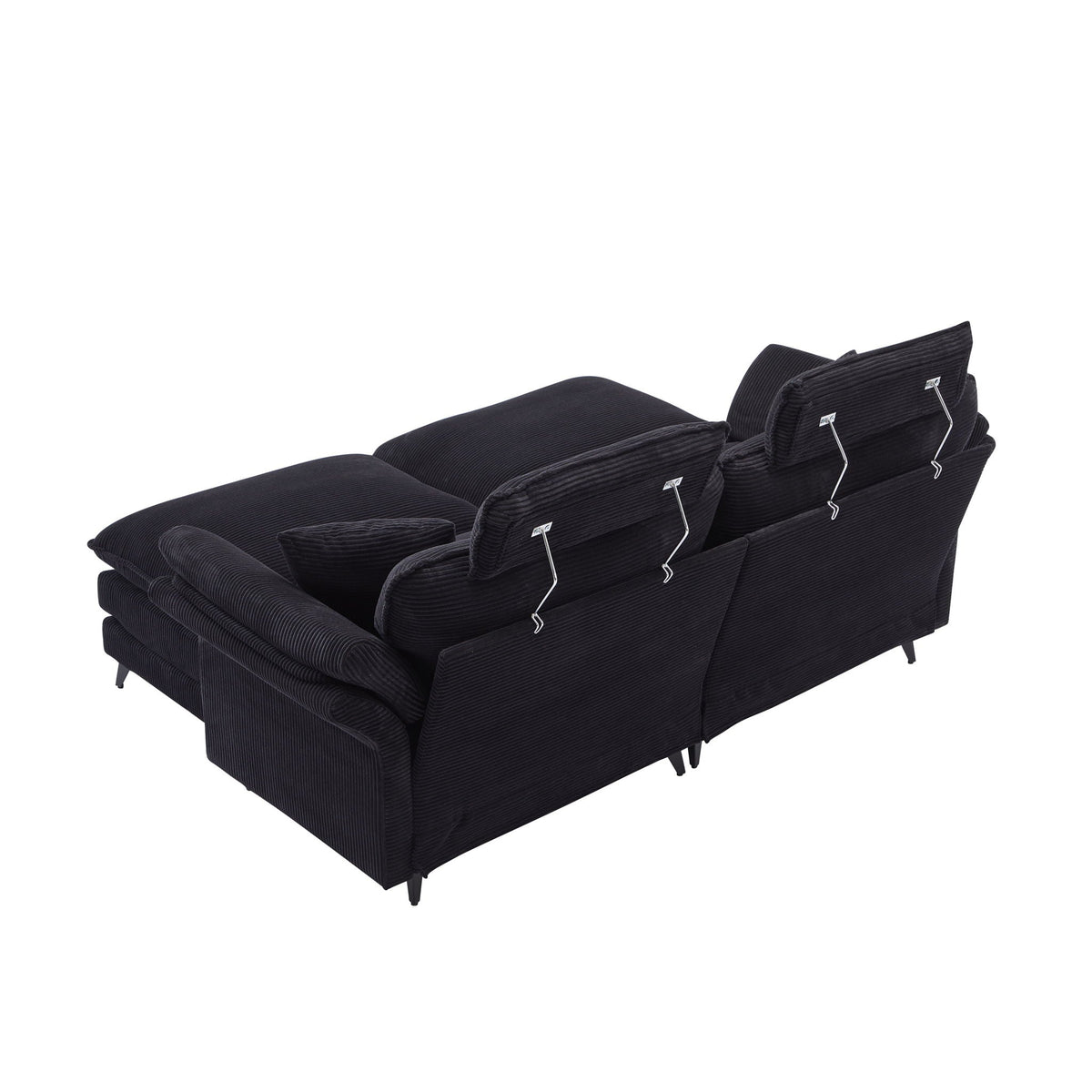 Modern Deep Seat Sectional Sofa with Ottoman - Corduroy - Black or Beige
