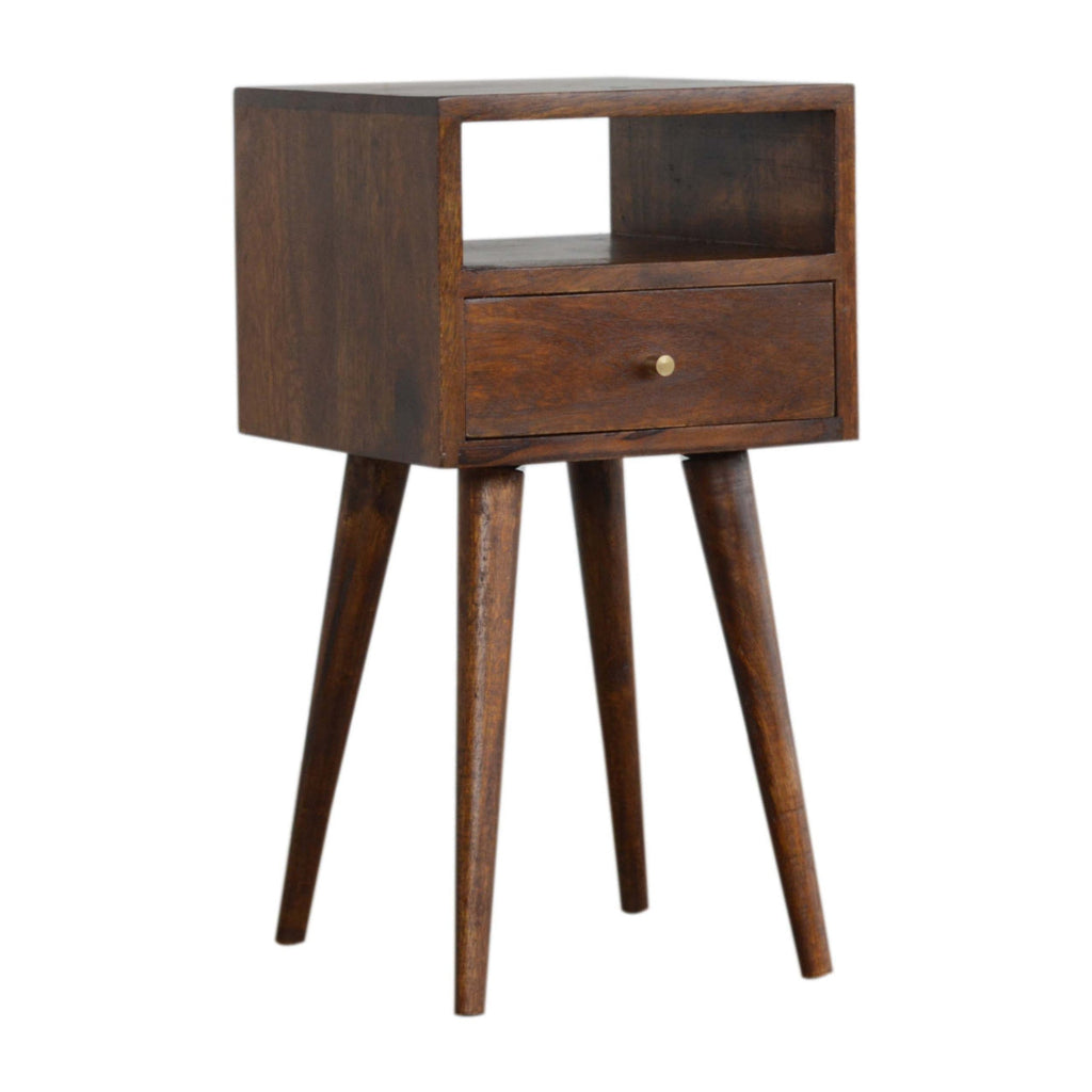 Solid Wood Mini Nightstand with 1 Drawer and Open Slot - Chestnut