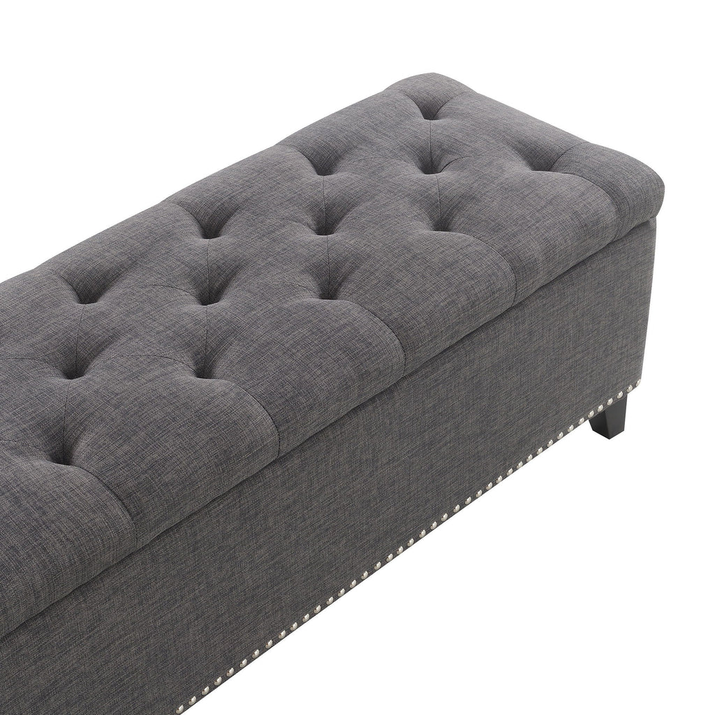 Button-Tufted Storage Ottoman with Safety Close Hinge - Light Brown or Black