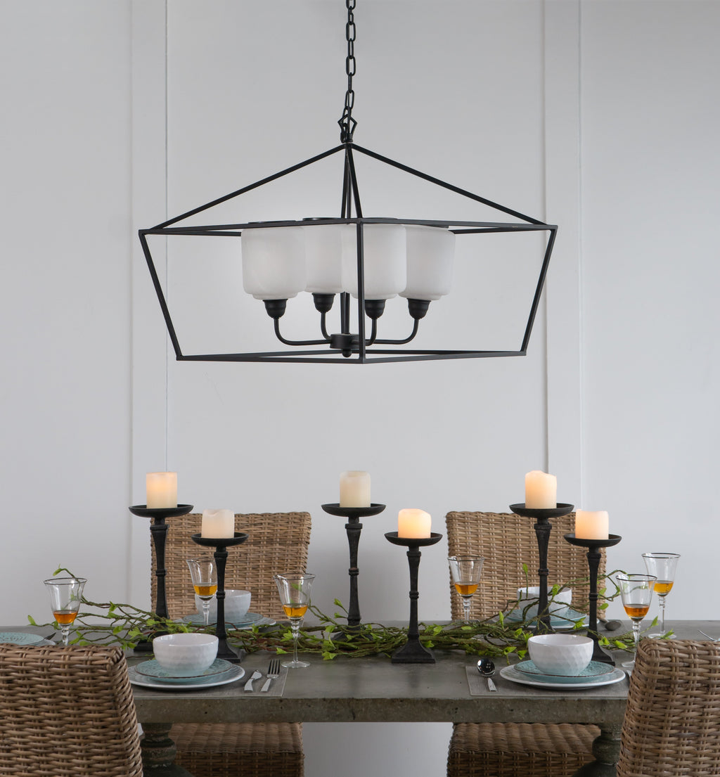 26" Iron Chandelier with Sleek Industrial Style - Black/White
