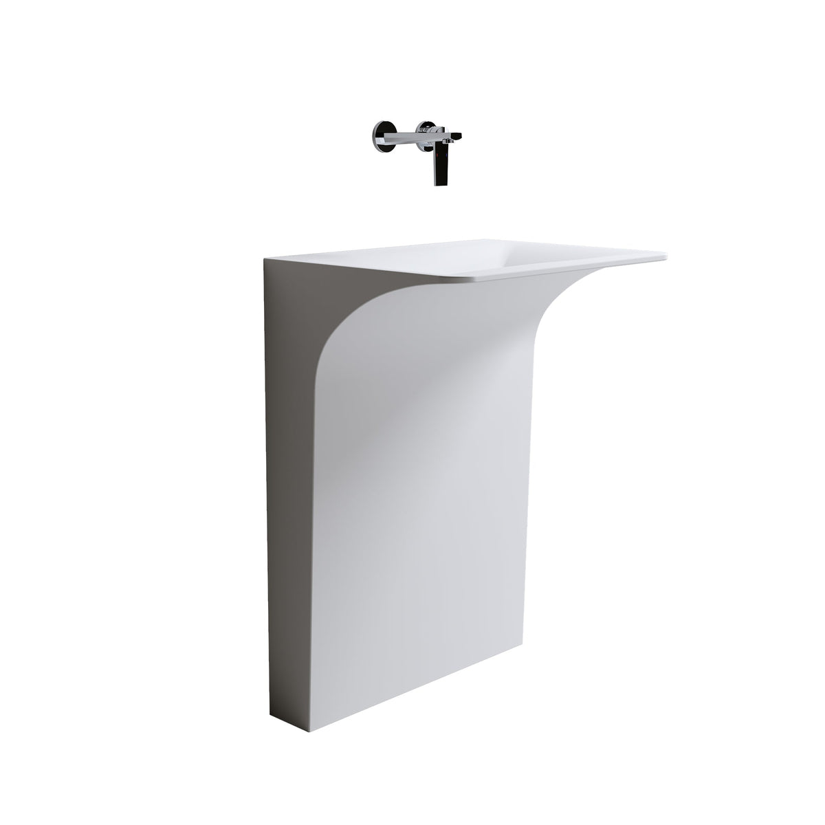 Modern Wall-Mounted Solid Surface Pedestal Sink with Hidden Linear Drain