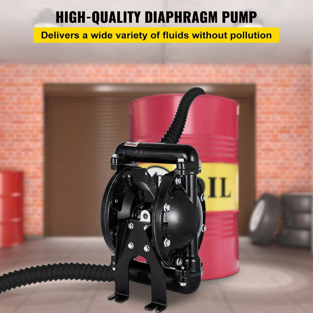 Air-Operated Double Diaphragm Pump with 1 Inch Inlet/Outlet - Black Aluminum