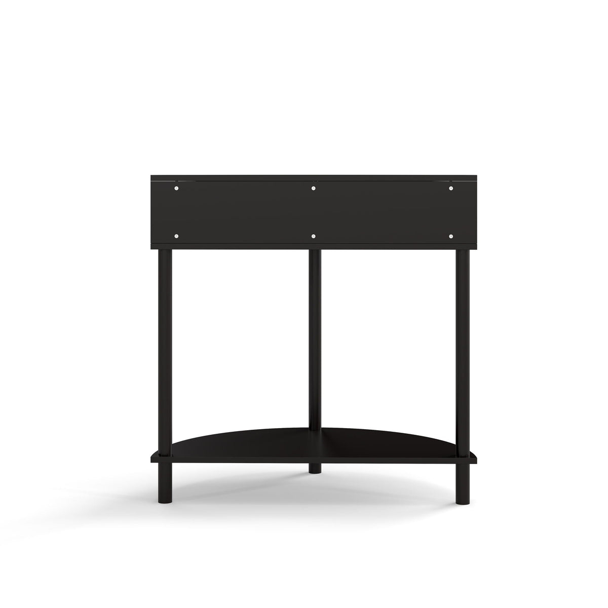 Boho Rattan Semi Circle End Table with Sliding Door and Storage - Black or Dark Green