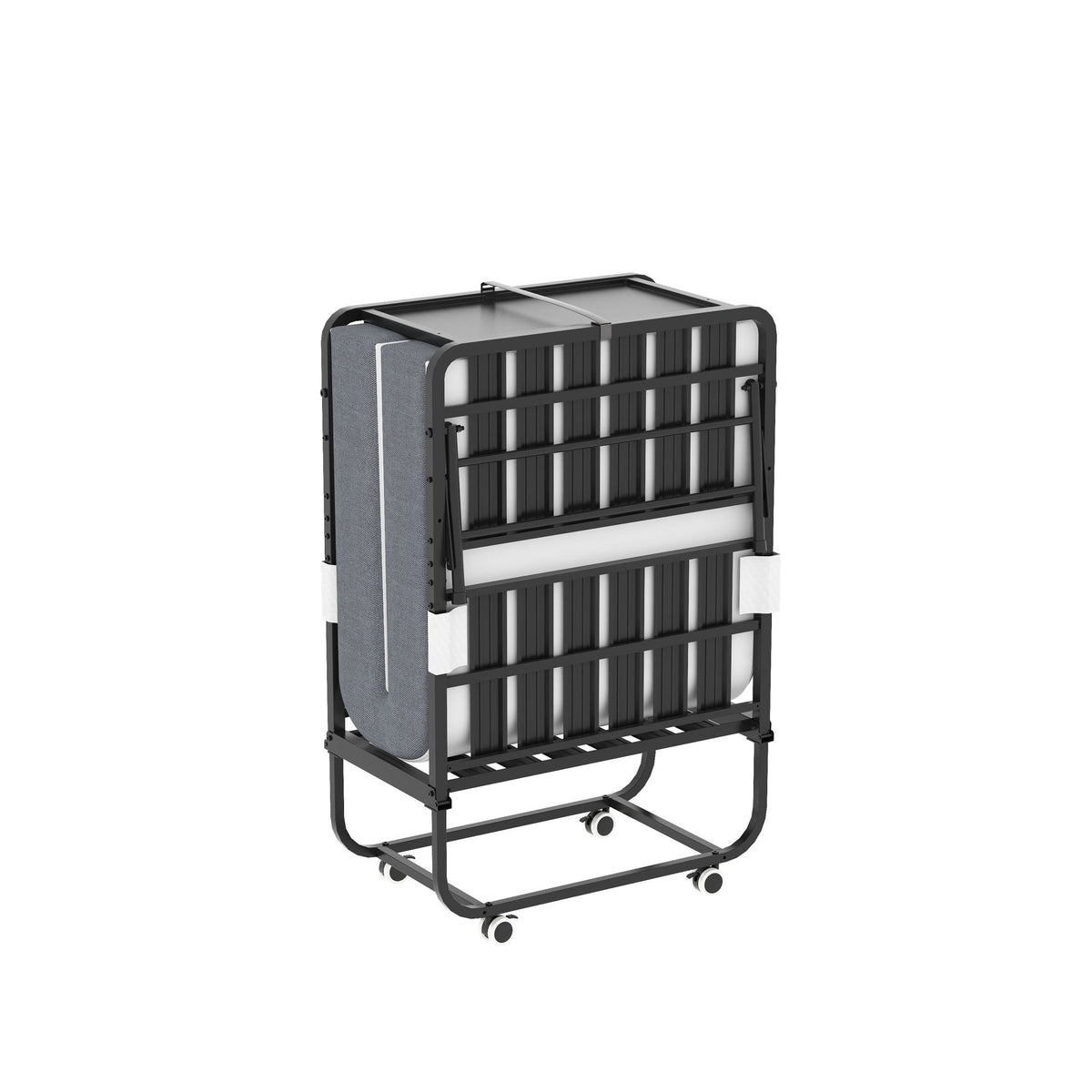 Twin Folding Bed with Adjustable Headboard & Memory Foam Mattress - Black