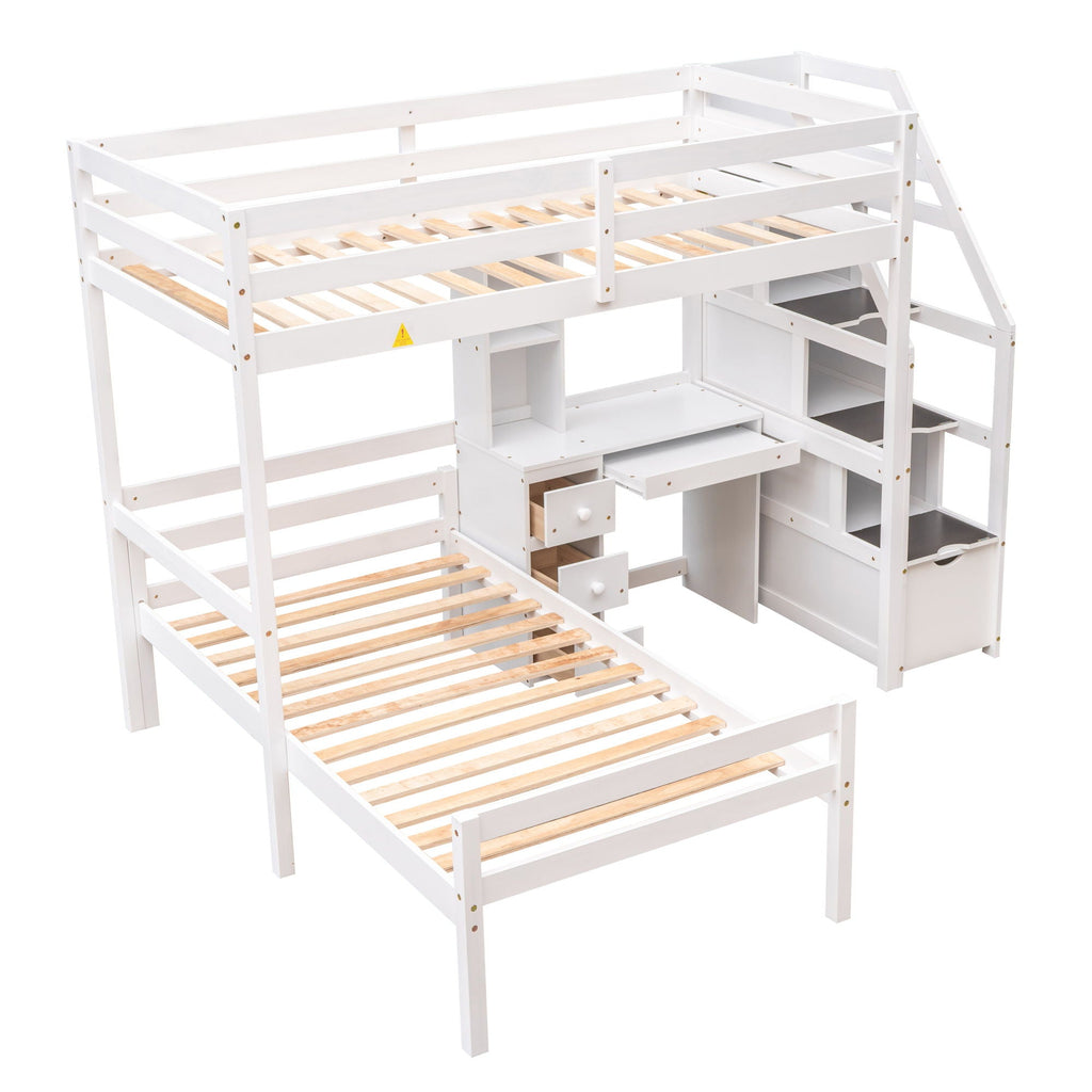 Storage Loft Bed with Stand Alone Bed and Desk - Twin Size