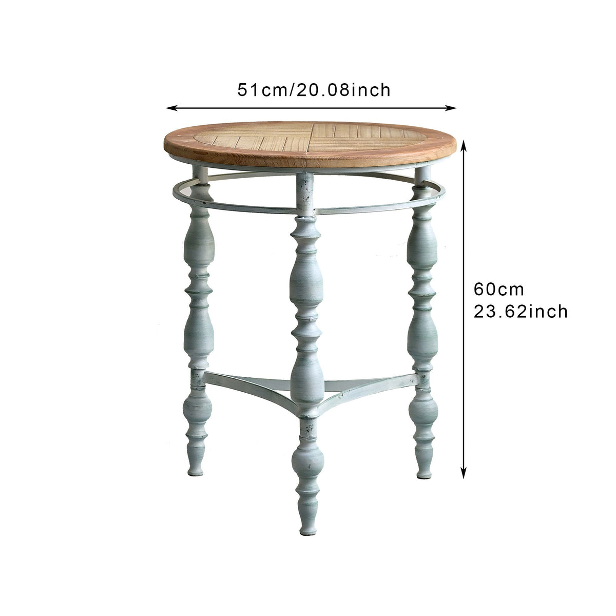 Round Top Carved Coffee Table with Metal Legs - Light Brown