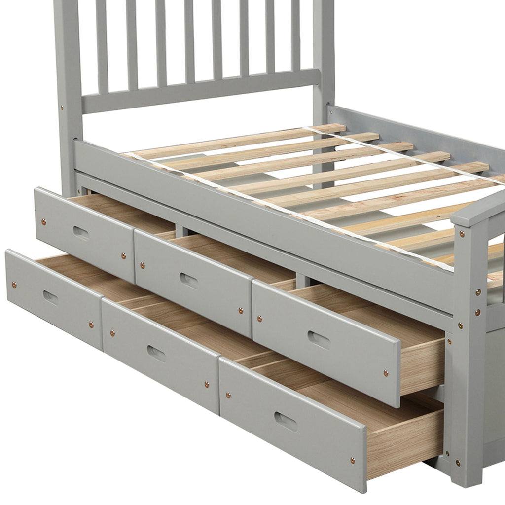 Solid Wood Twin Storage Bed with 6 Drawers - Multiple Colors