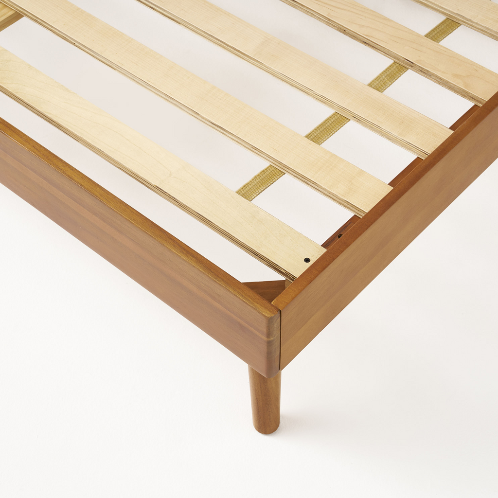 Solid Wood Platform Bed with Mid-Century Style - Twin, Acacia