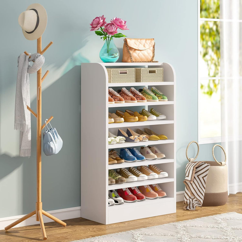 8 Tier Tall Shoe Rack with Ventilated Design - White