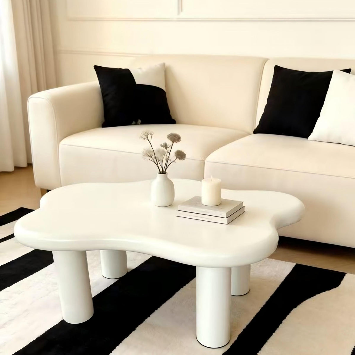 Cloud Shaped Coffee Table with 4 Round Legs - White, Black, or Light Brown
