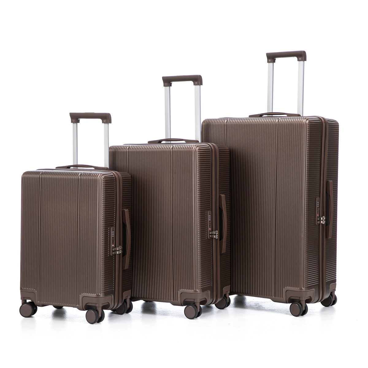 3 Piece ABS Hard Case Luggage Set with Spinner Wheels - Brown