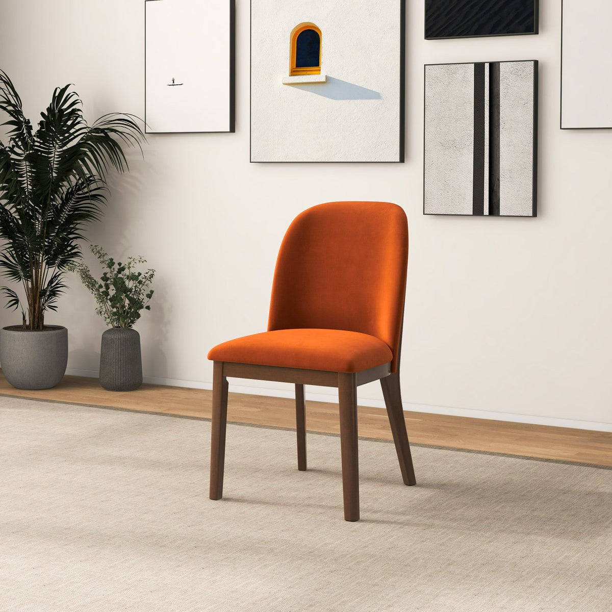 Comfort Dining Chair Set of 2 with Solid Wood Legs - Beige, Orange, Blue, Green
