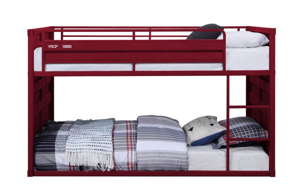 Metal Twin Over Twin Bunk Bed with Safety Guardrail - Light Blue or Red
