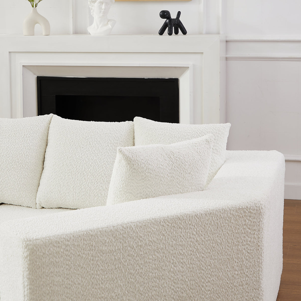 Extra-Large L-Shaped Chenille Sectional Sofa with 11 Pillows - Neutral Fabric