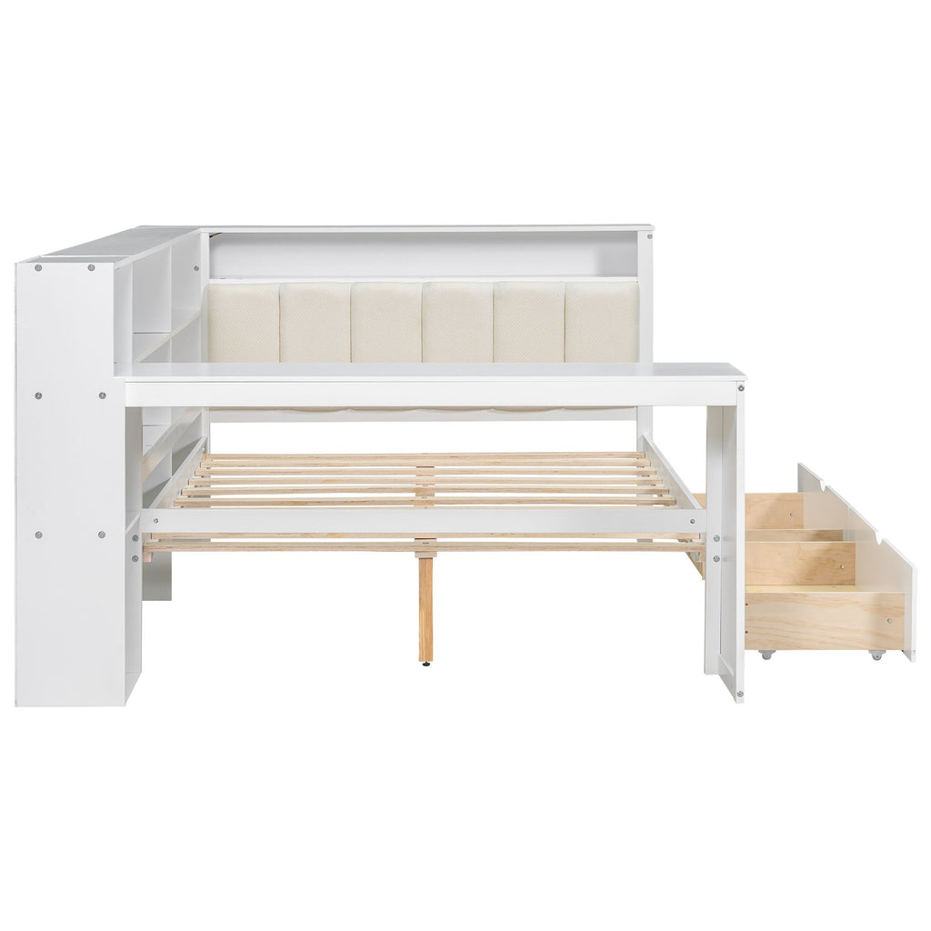 Platform Storage Bed with Shelves, Desk, Charging Station & LED - Full Size