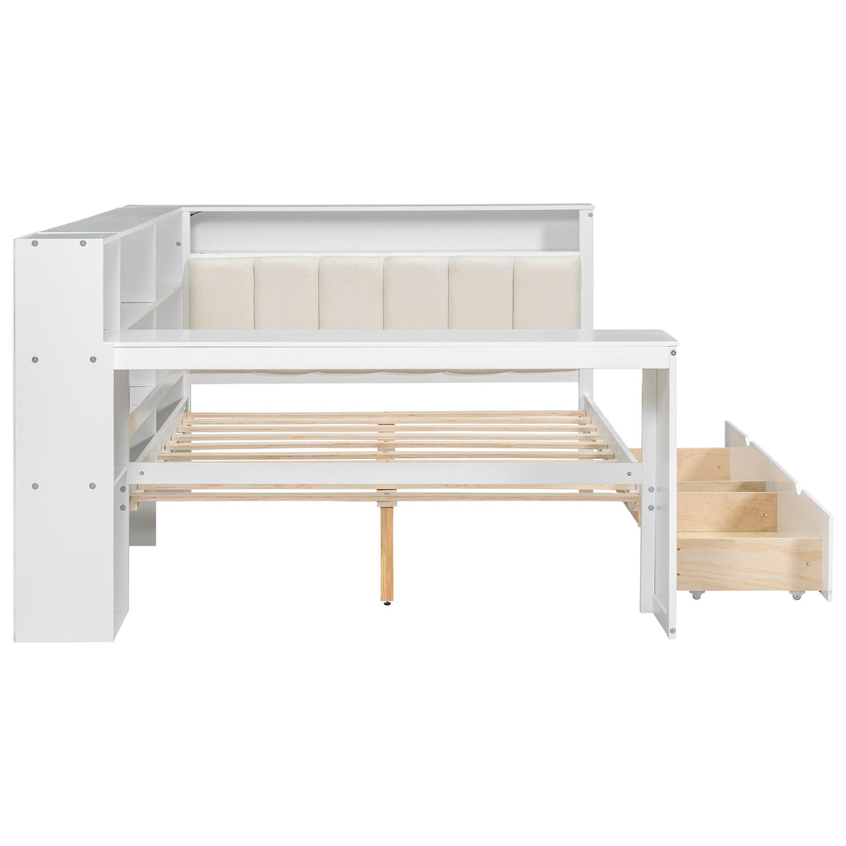 Platform Storage Bed with Shelves, Desk, Charging Station & LED - Full Size