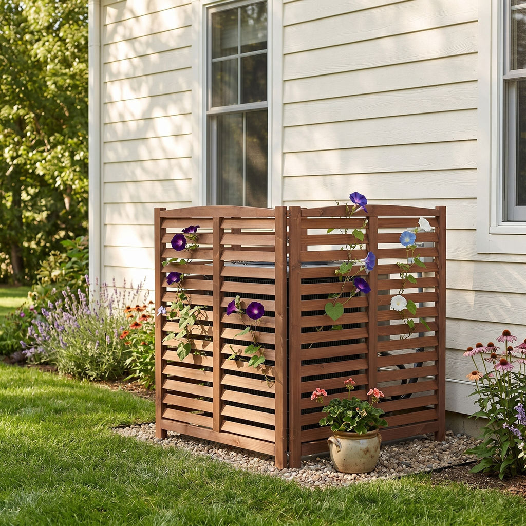 3 Panel Outdoor Wooden Air Conditioner Fence with Privacy Screen - Light Brown or Dark Gray