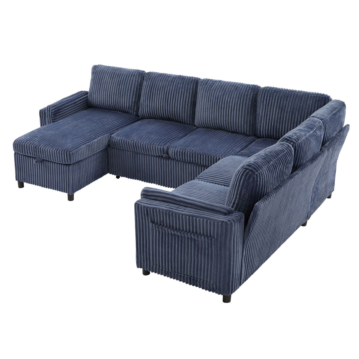 Convertible U-Shaped Sectional Sofa Bed with USB Ports and Storage – Black, Dark Gray, Blue