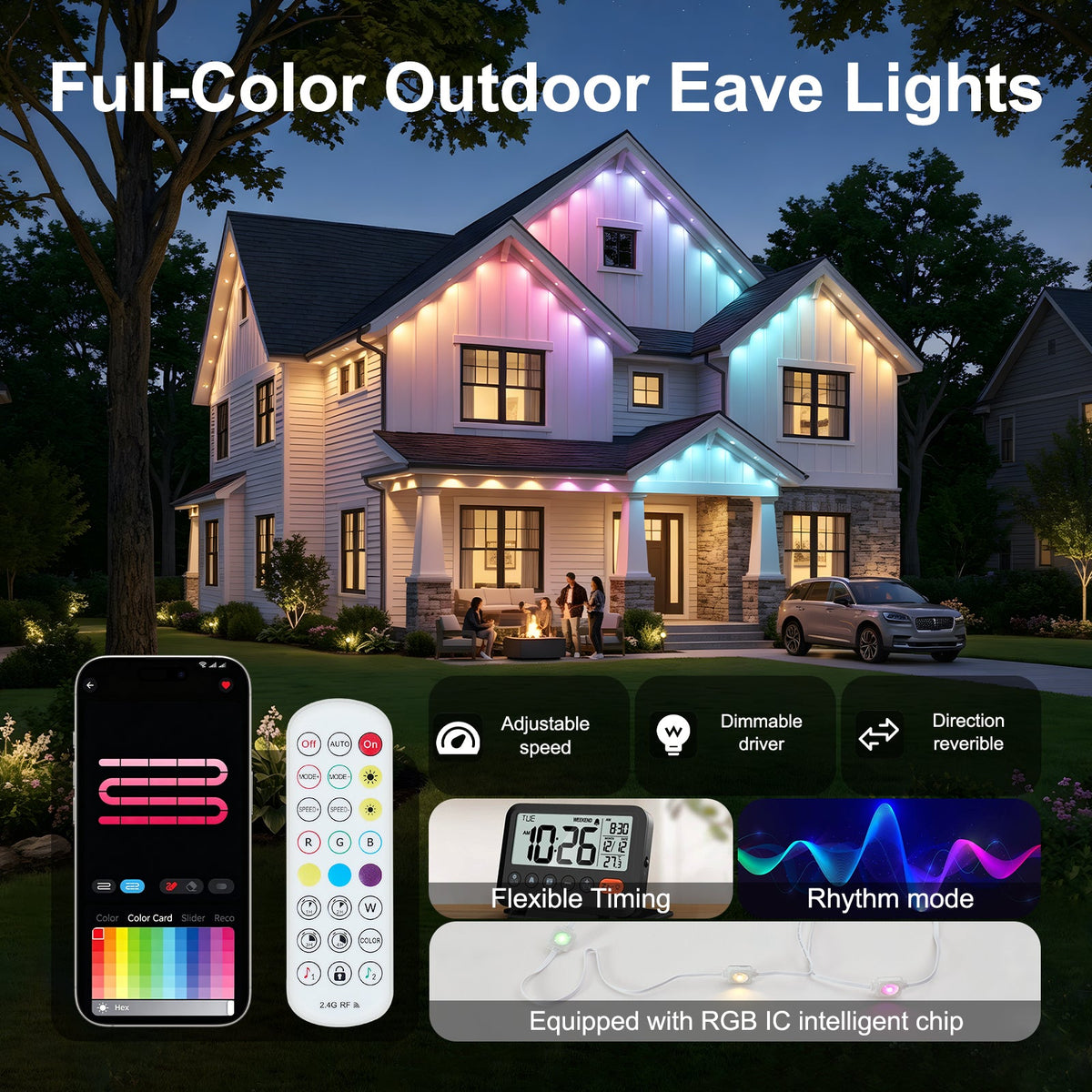 50ft Outdoor RGB LED String Lights with 75 Scene Modes - Multicolor