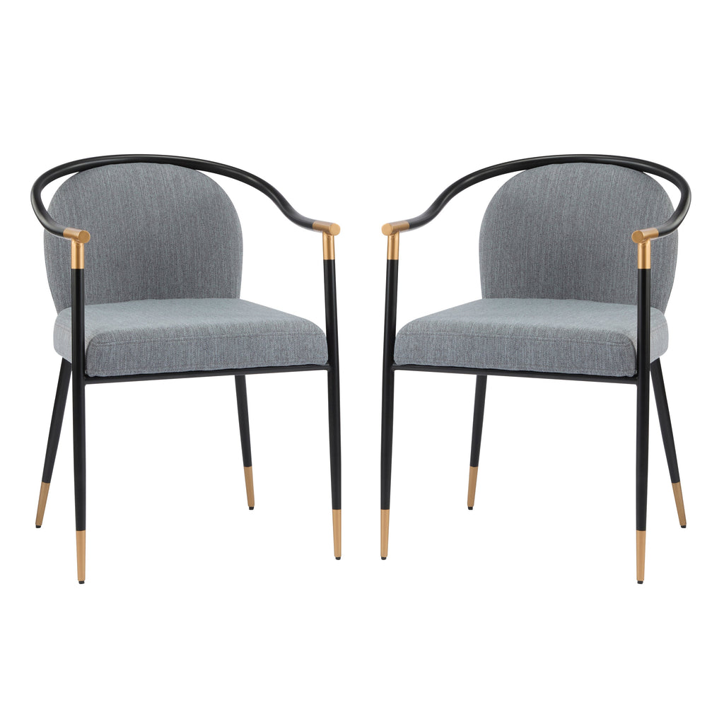 Modern Upholstered Dining Chair Set with Metal Armrests - Black