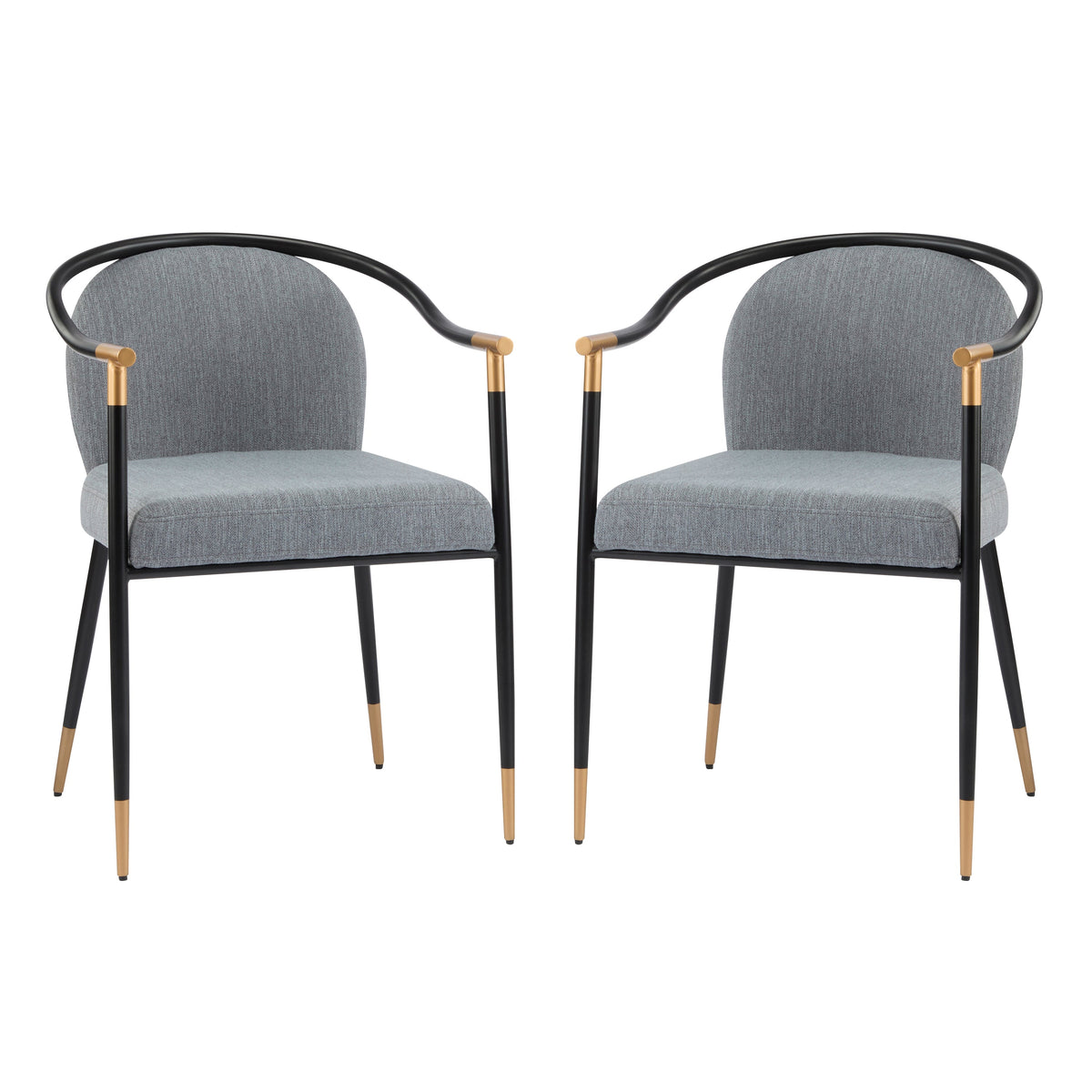 Modern Upholstered Dining Chair Set with Metal Armrests - Black