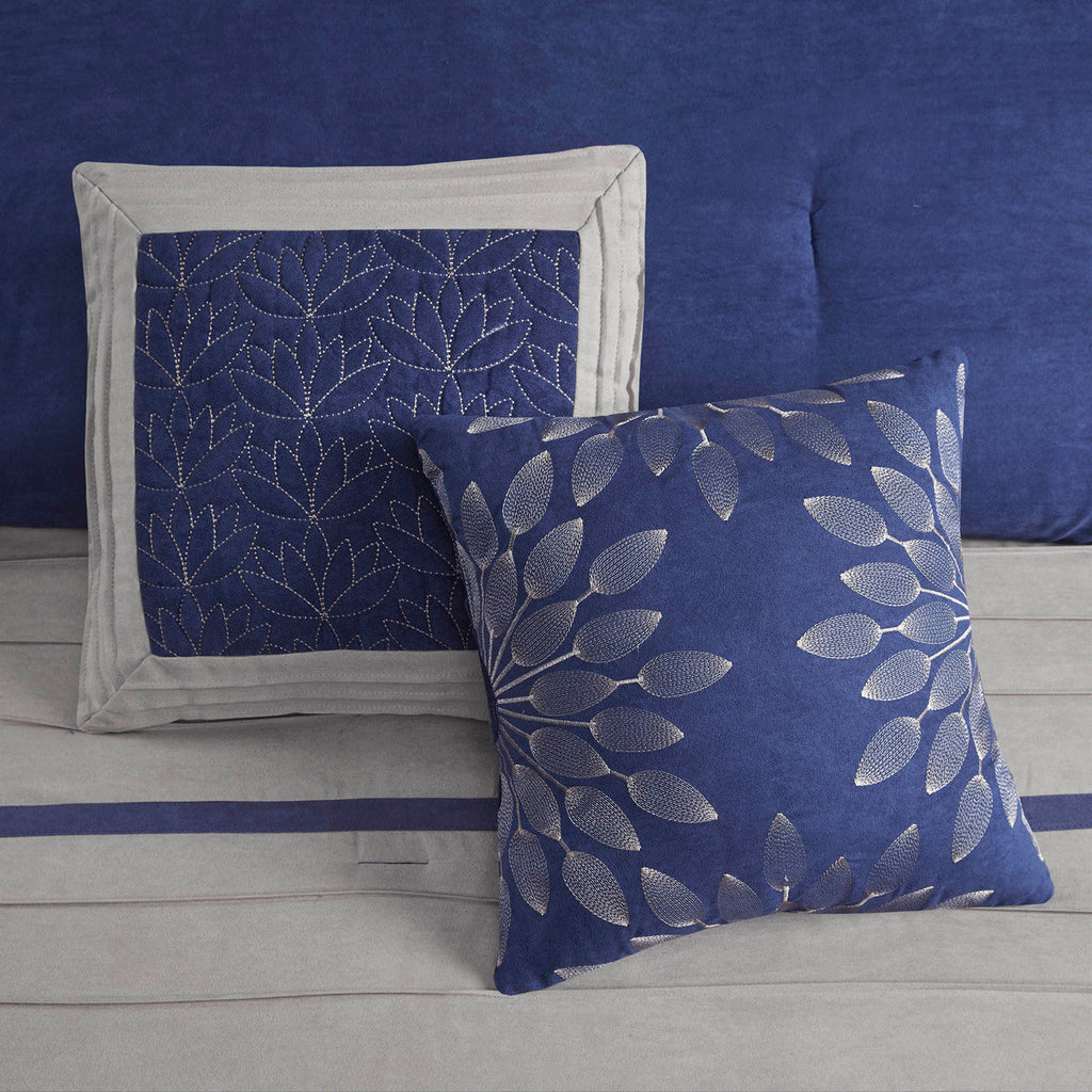 Faux Suede 7 Piece Comforter Set with Decorative Pillows - Blue or Black