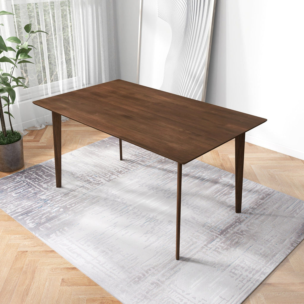 Mid-Century Modern Solid Wood Dining Table with Beveled Edges - Dark Brown or White
