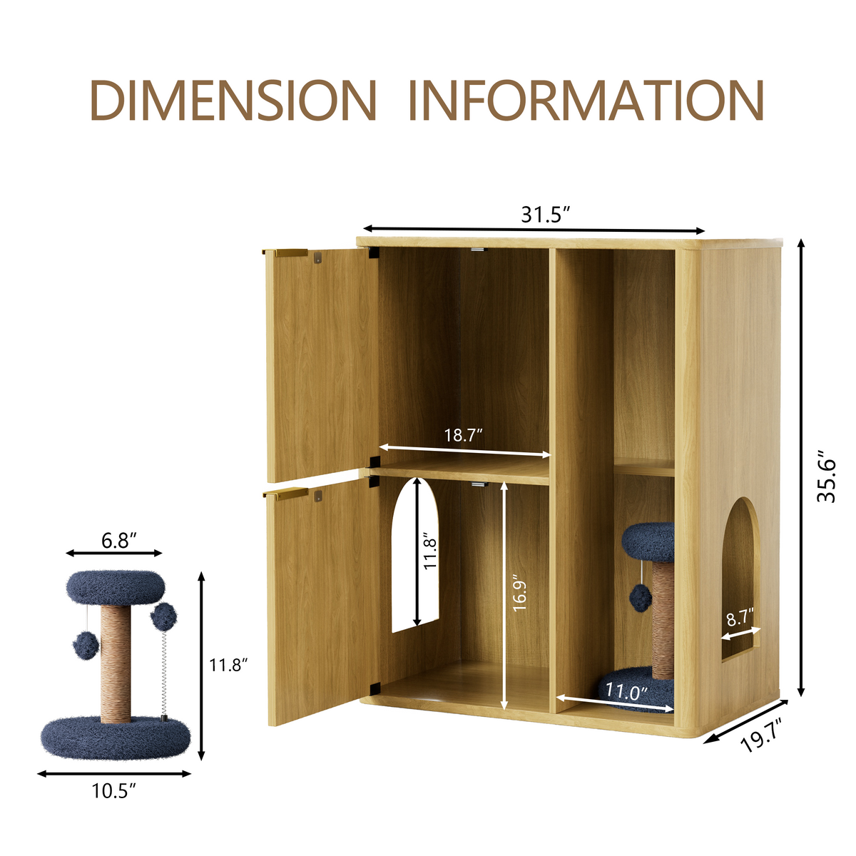 Light Wood Cat Litter Cabinet with Cat Tree
