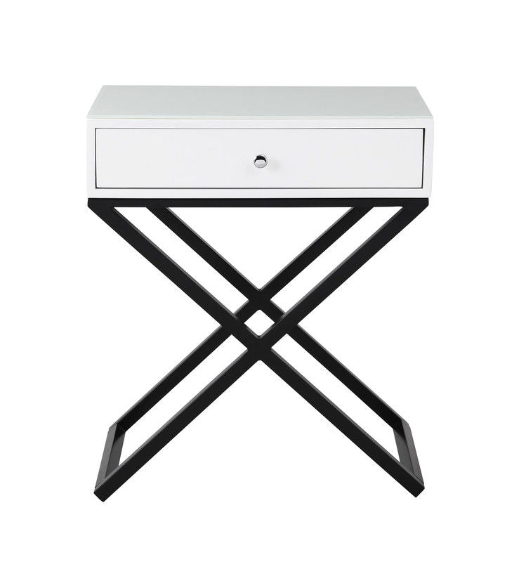 Koda End Side Table Nightstand with Drawer and Cross Base