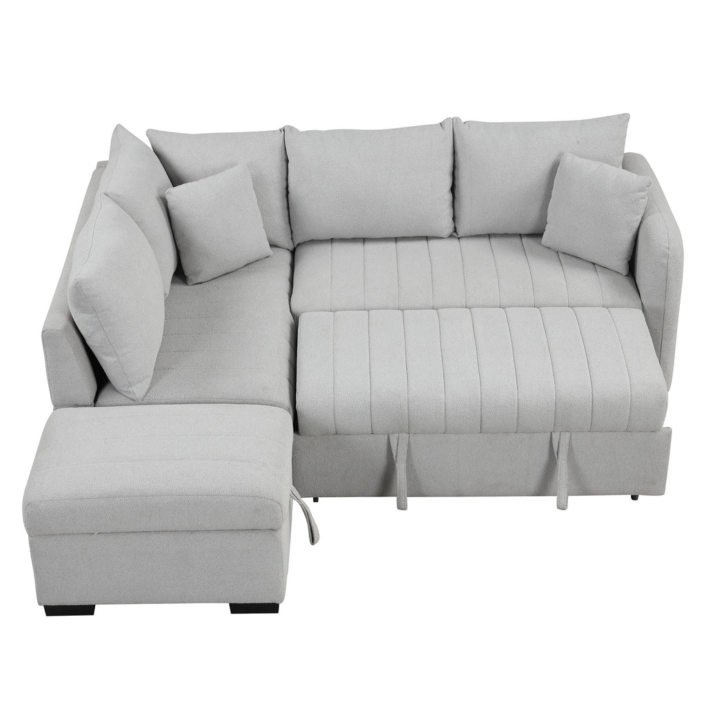 L-Shaped Sleeper Sectional with Pull-Out Bed and Storage Ottoman - Gray or Beige