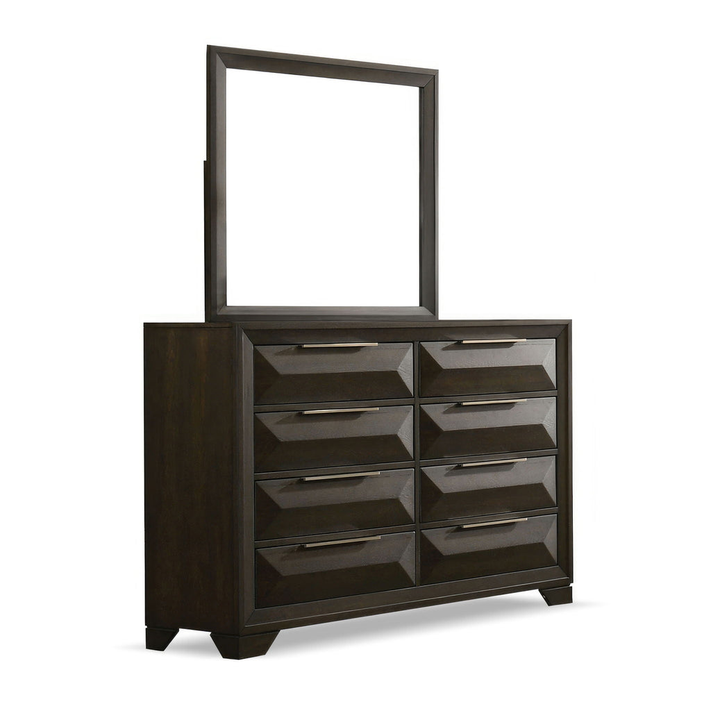 Espresso Dresser & Mirror with 8 Drawers and Beveled Bracket Feet
