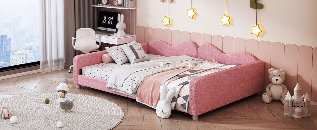 Upholstered Daybed with Cloud-Shaped Backrest - Full Size, Sherpa Fabric