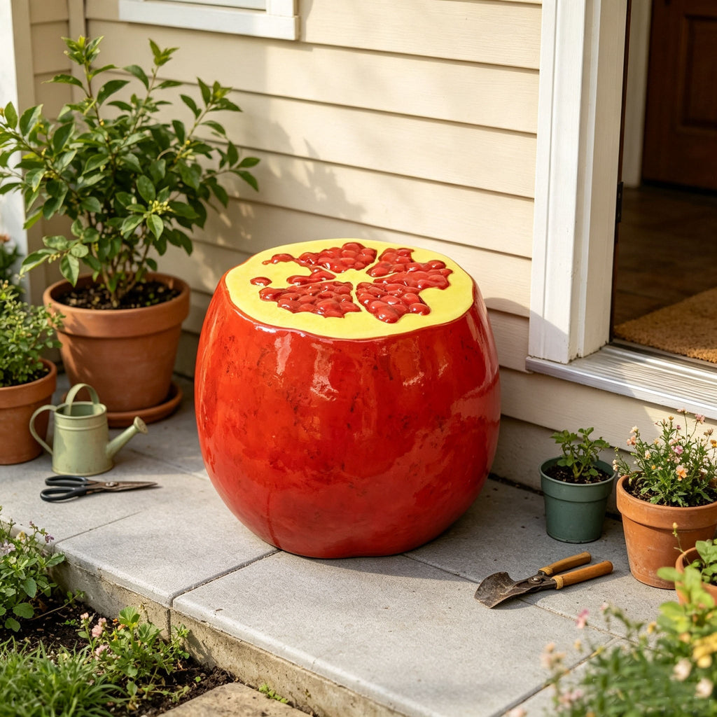 Oversized Pomegranate Fruit Stool with Durable Resin – Red