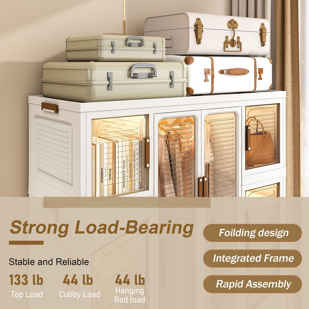 Portable Wardrobe Closet Storage Organizer with Magnetic Doors - White